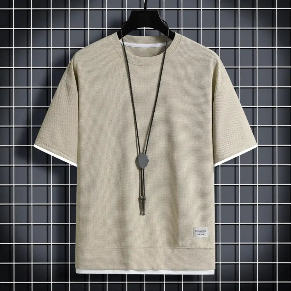 Multi-layered Men Top Men's Summer Waffle Texture Two-piece T-shirt With Loose Fit Half Sleeves Plus Size Streetwear For Outdoor