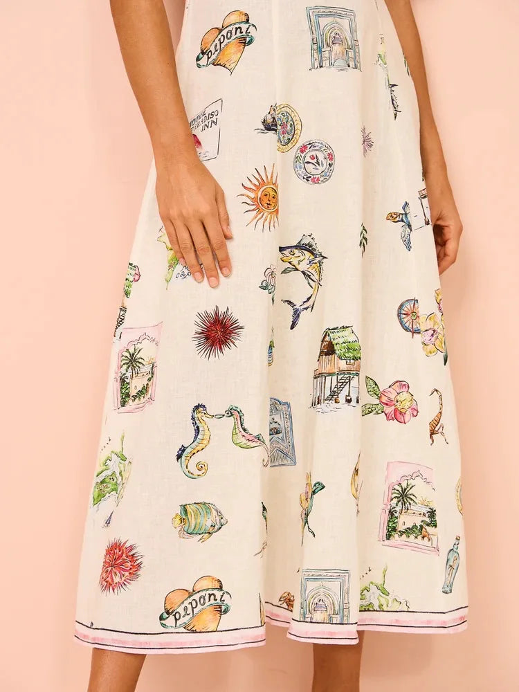 Women Casual Print Empire Waist Long Dress Short Sleeve Comfortable Loose Vintage Robe Party Club Vestidos