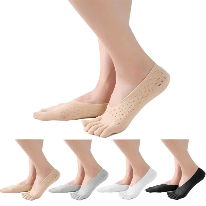Fashion Thin Sock Slippers Women invisible Silicone Anti-skid Five Finger Socks